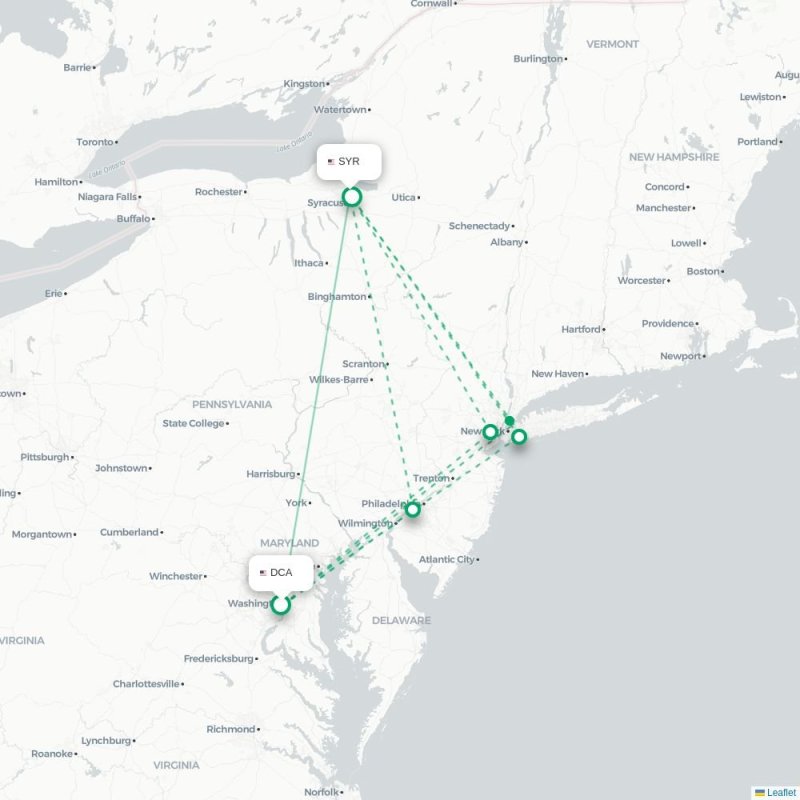 DCA - SYR route map