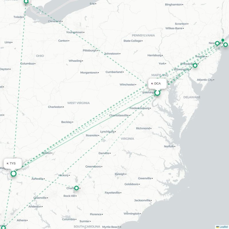 DCA - TYS route map