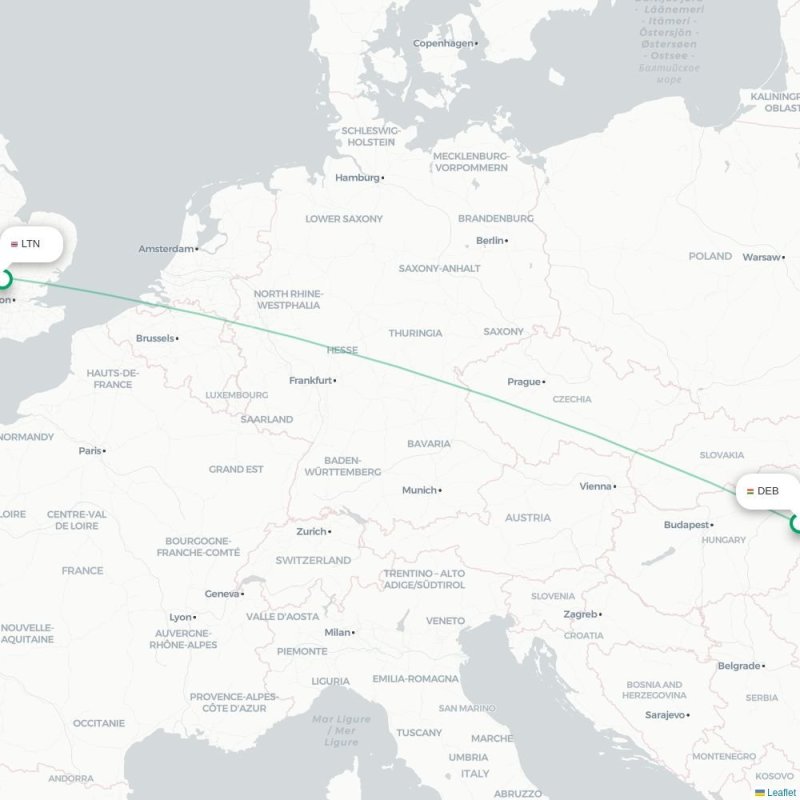 DEB - LTN route map
