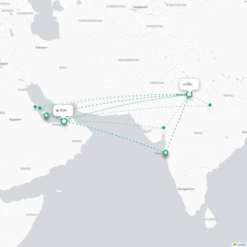 DEL - AUH route map