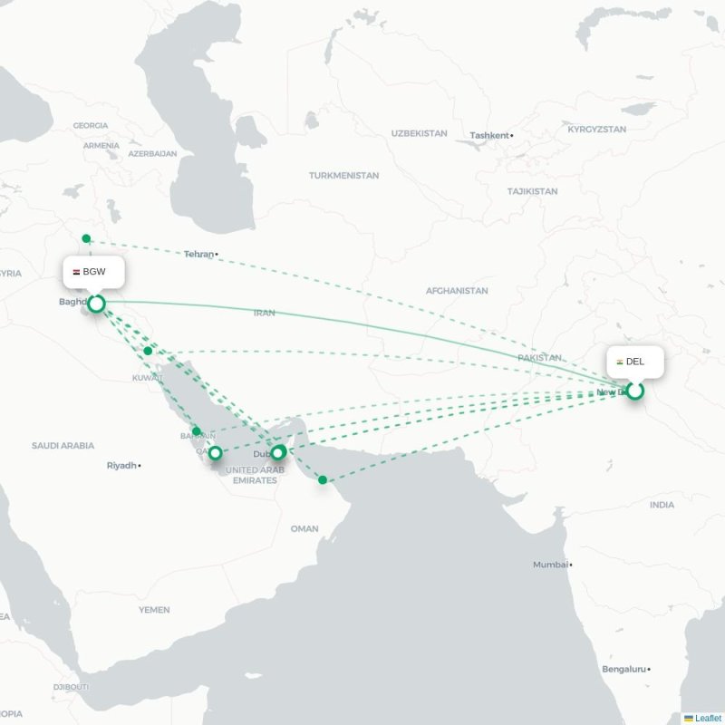 DEL - BGW route map