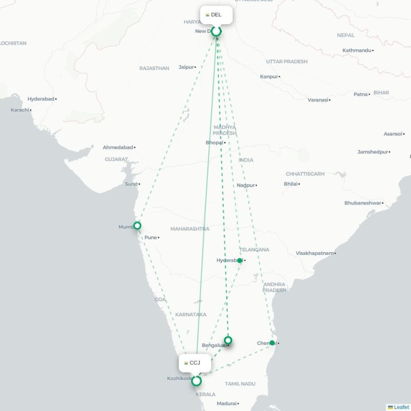 DEL - CCJ route map