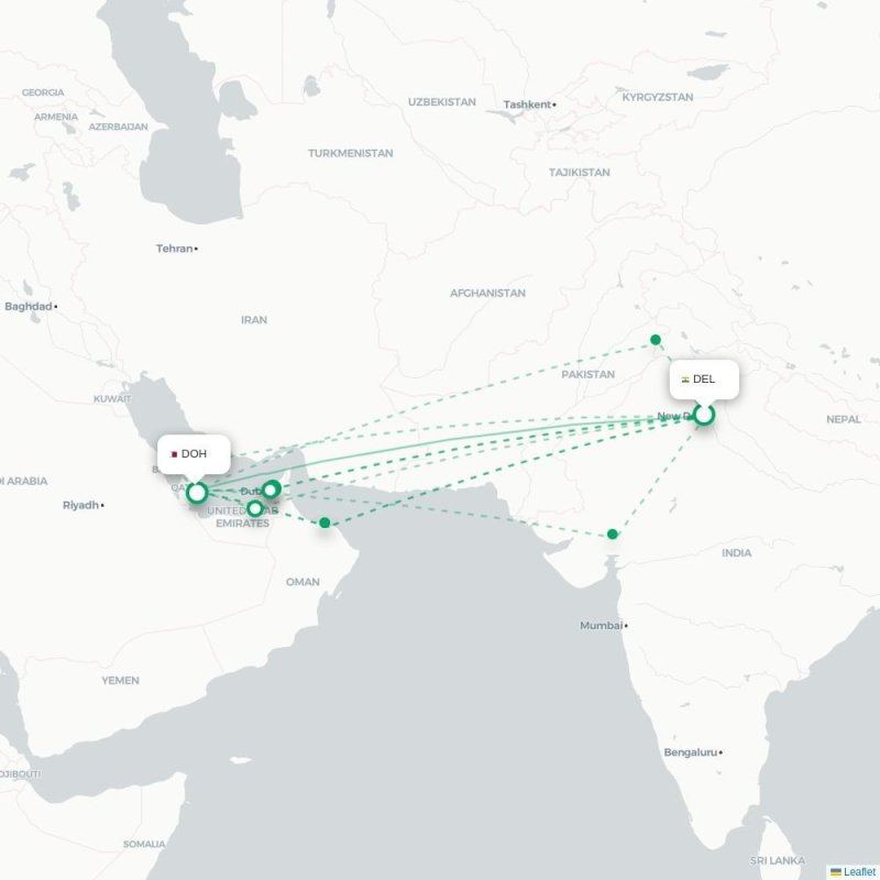 DEL - DOH route map