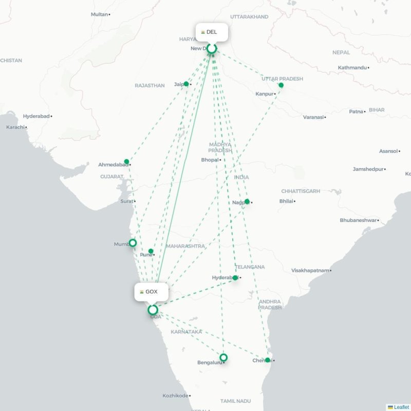 DEL - GOX route map