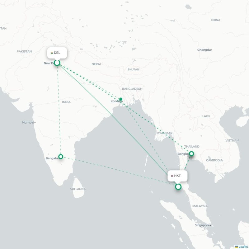 DEL - HKT route map