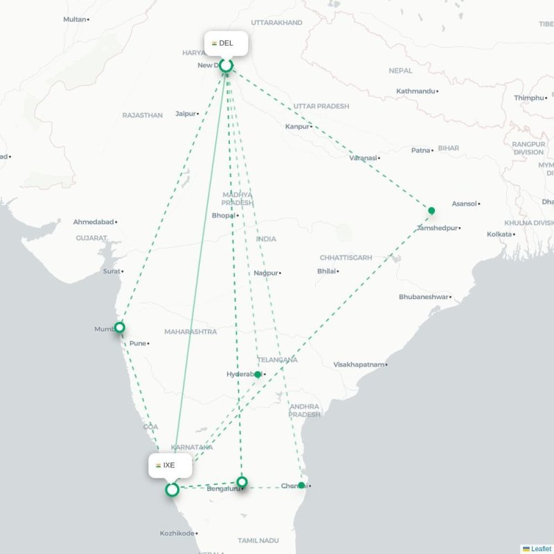DEL - IXE route map