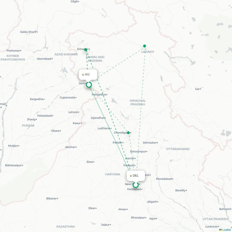 DEL - IXJ route map