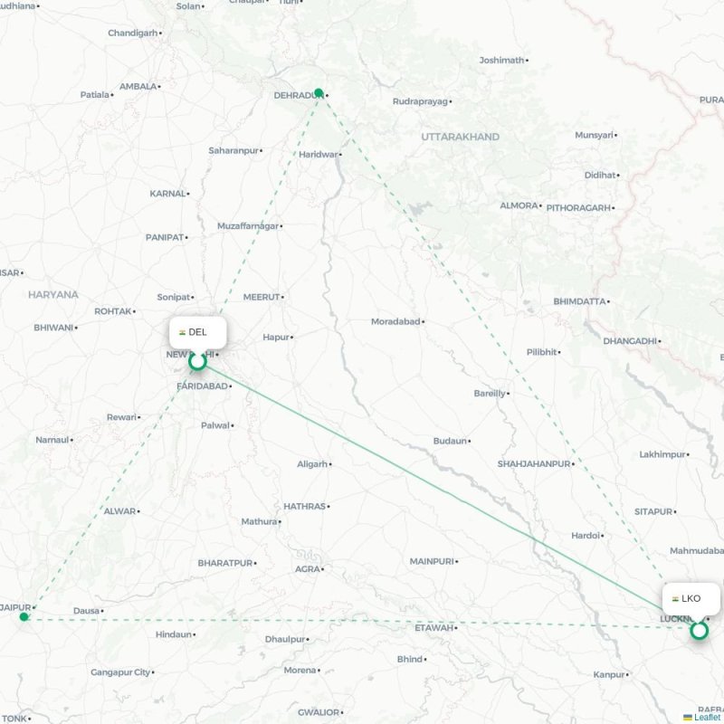 DEL - LKO route map
