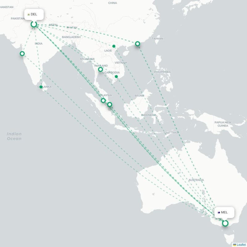 DEL - MEL route map
