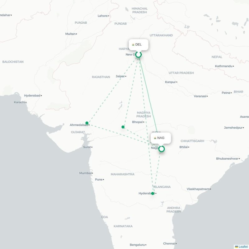 DEL - NAG route map
