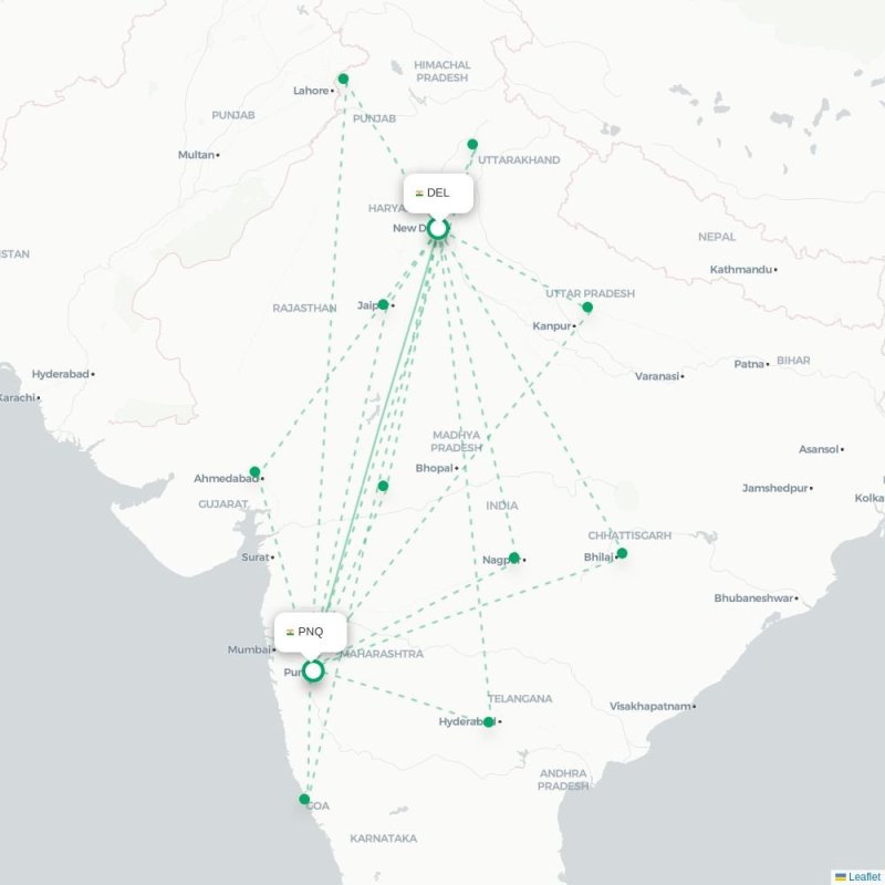 DEL - PNQ route map