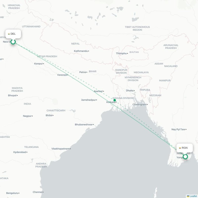 DEL - RGN route map