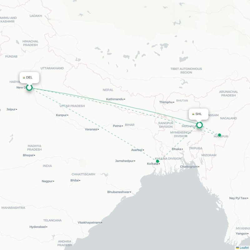 DEL - SHL route map