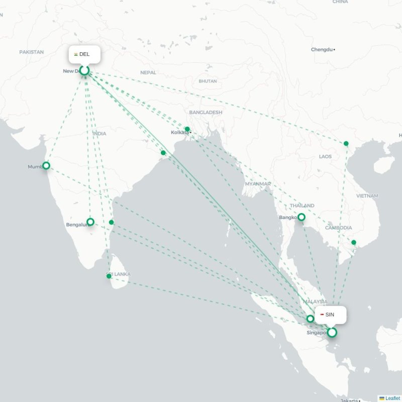 DEL - SIN route map