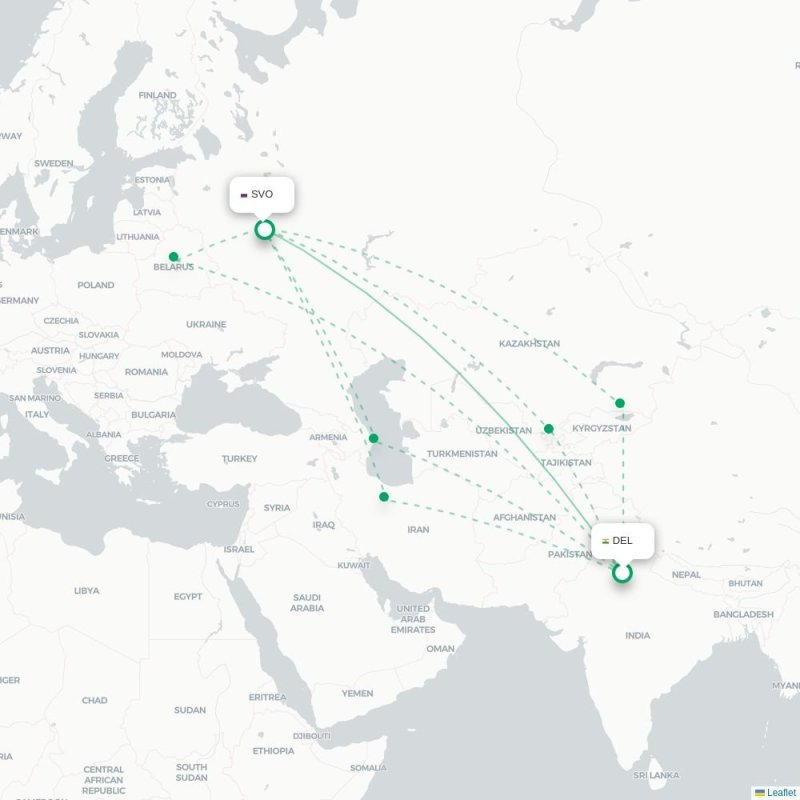DEL - SVO route map