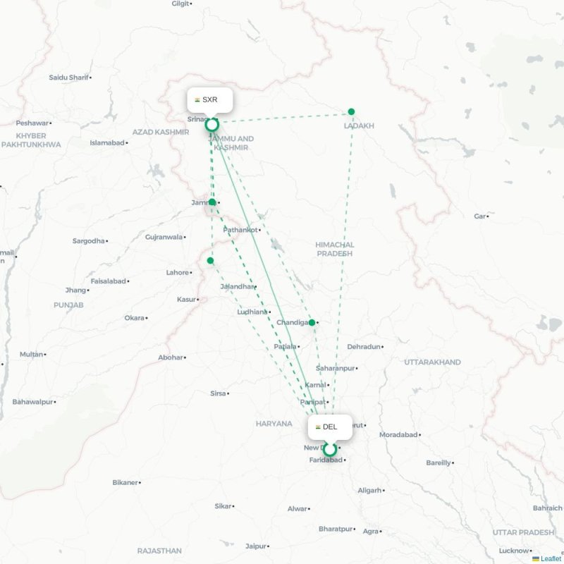 DEL - SXR route map