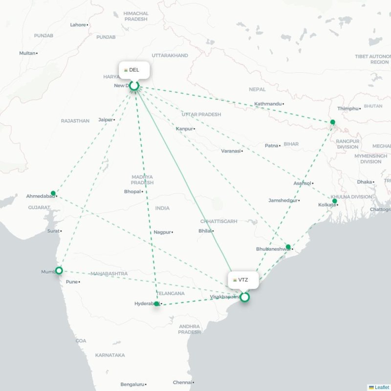 DEL - VTZ route map