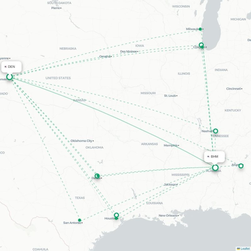 DEN - BHM route map