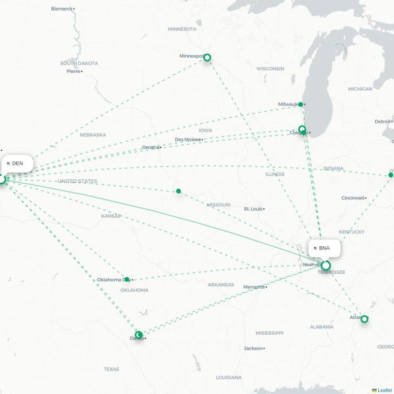 DEN - BNA route map