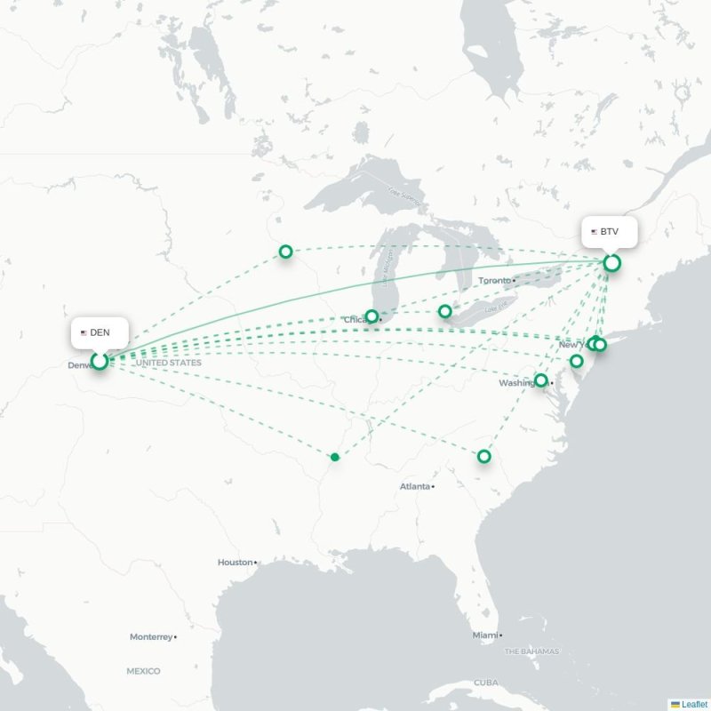 DEN - BTV route map