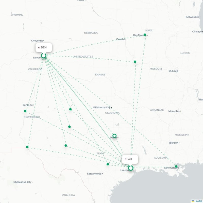 DEN - IAH route map