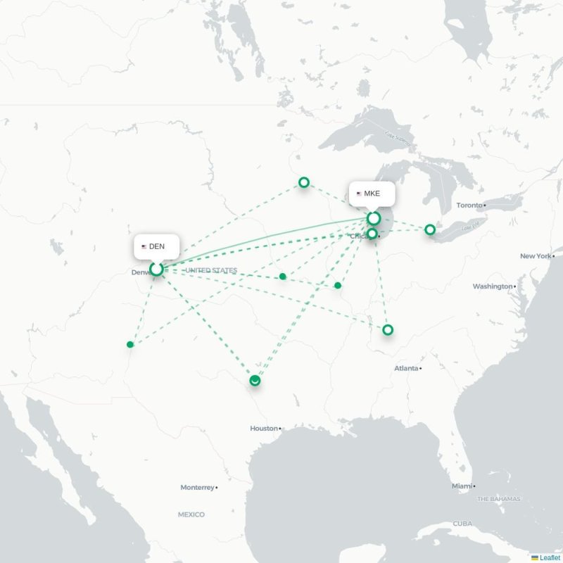 DEN - MKE route map