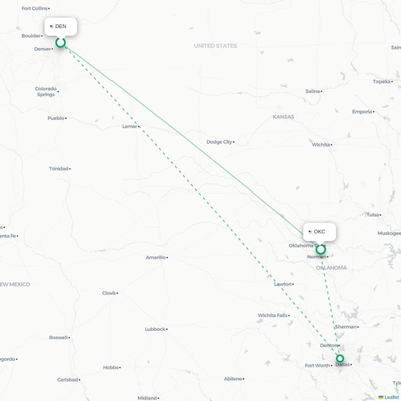 DEN - OKC route map