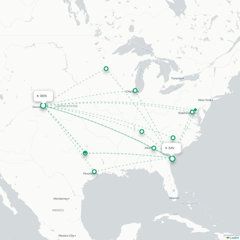 DEN - SAV route map
