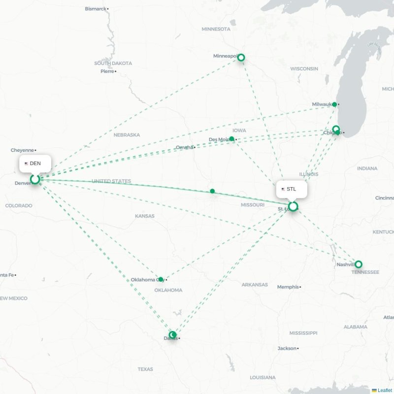 DEN - STL route map