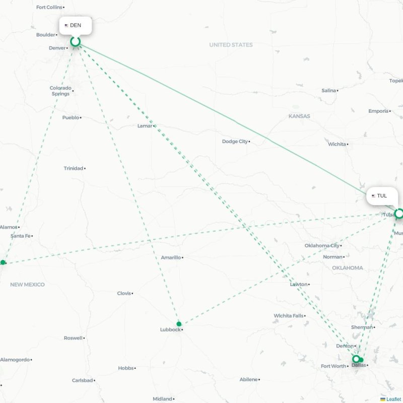 DEN - TUL route map