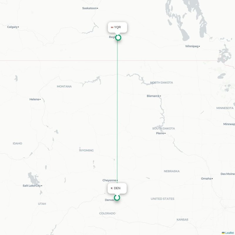 DEN - YQR route map