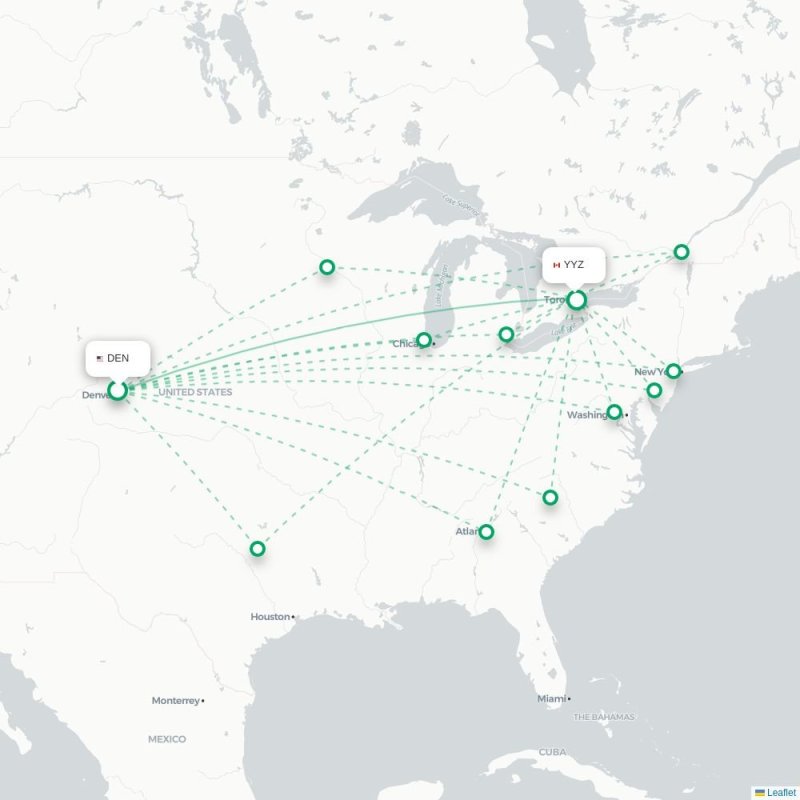 DEN - YYZ route map