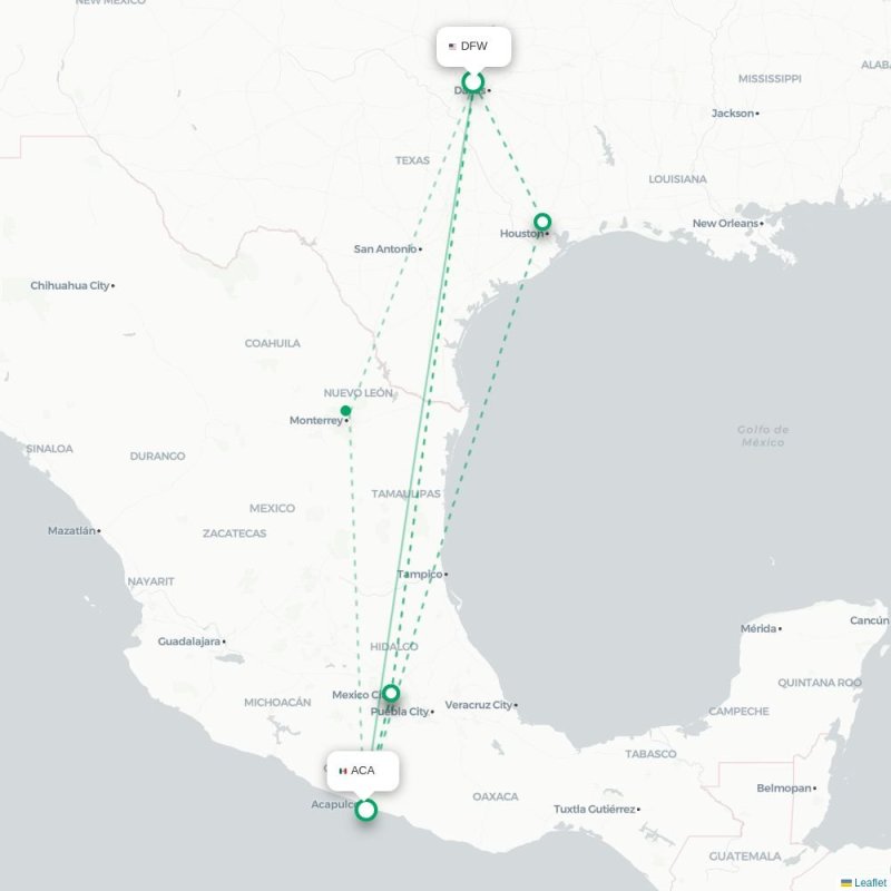 DFW - ACA route map