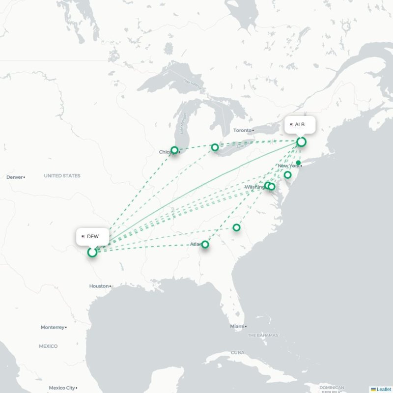 DFW - ALB route map