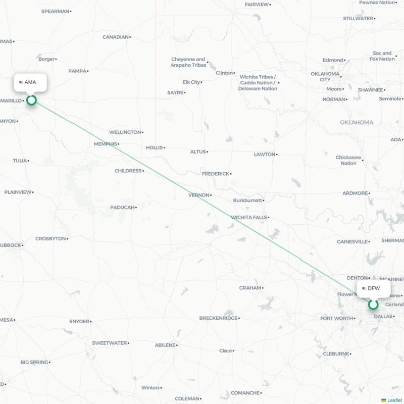 DFW - AMA route map