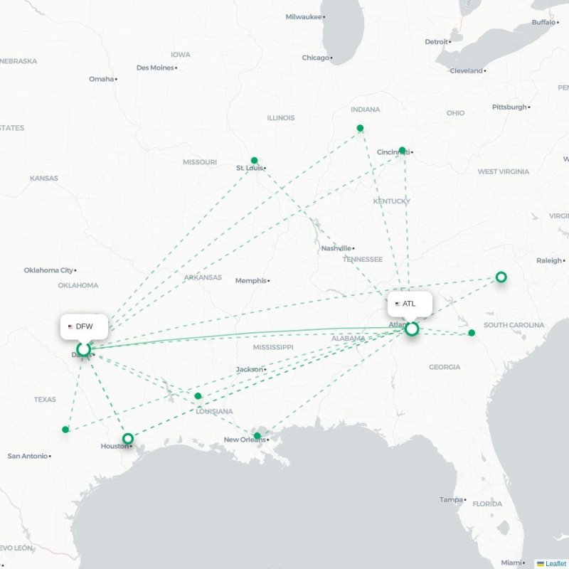 DFW - ATL route map