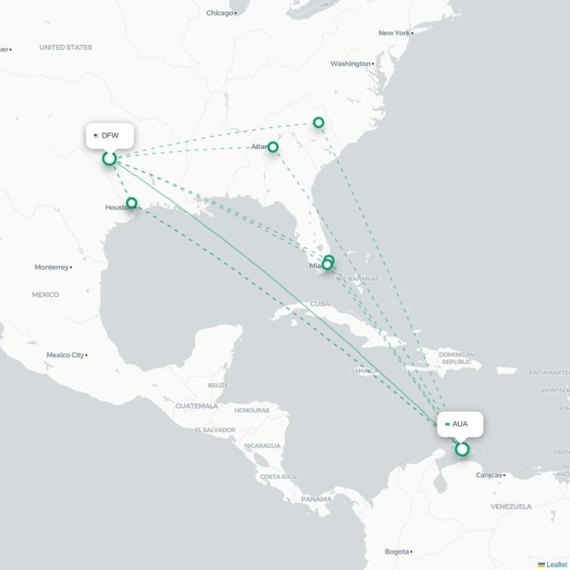 DFW - AUA route map