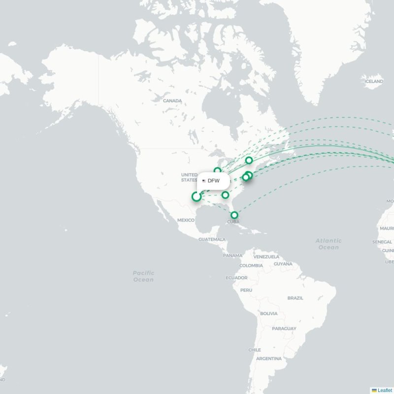 DFW - BCN route map