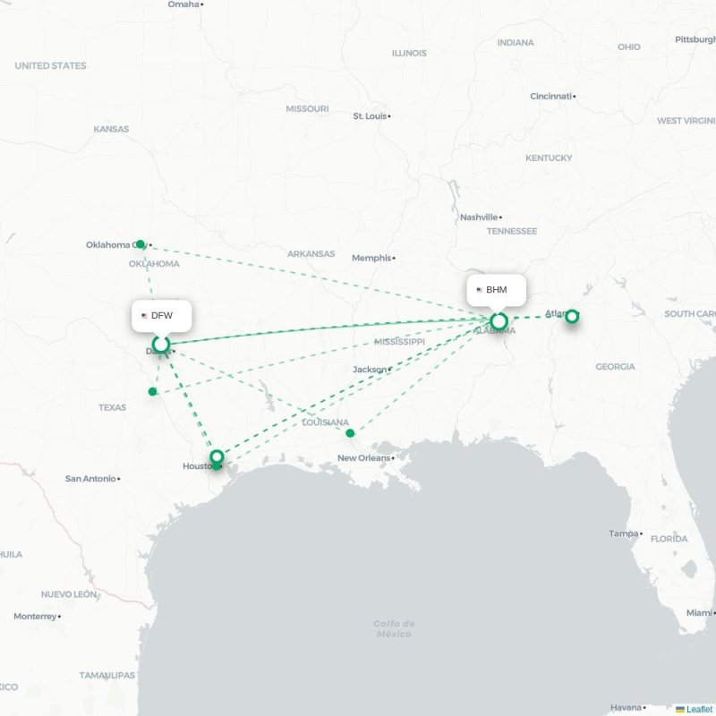 DFW - BHM route map