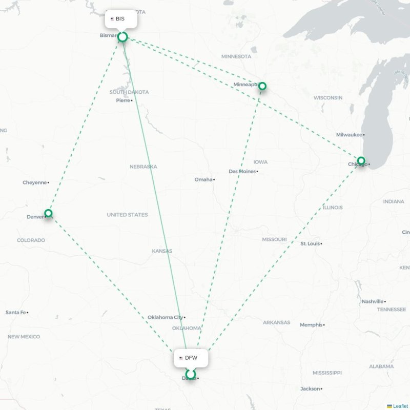 DFW - BIS route map