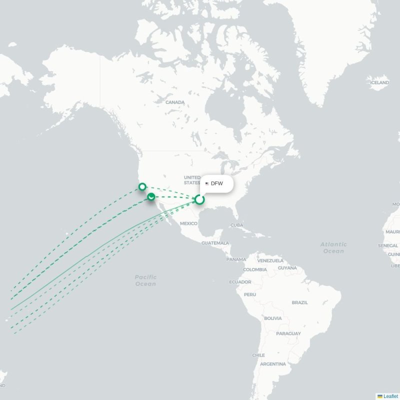 DFW - BNE route map