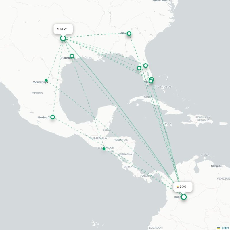 DFW - BOG route map