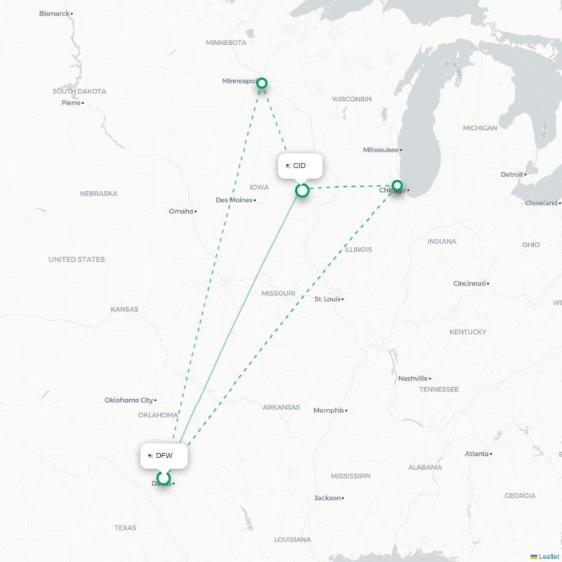 DFW - CID route map