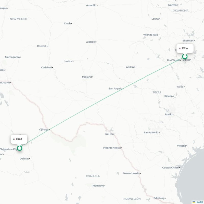 DFW - CUU route map