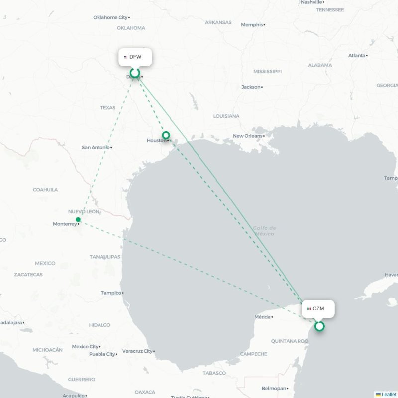 DFW - CZM route map