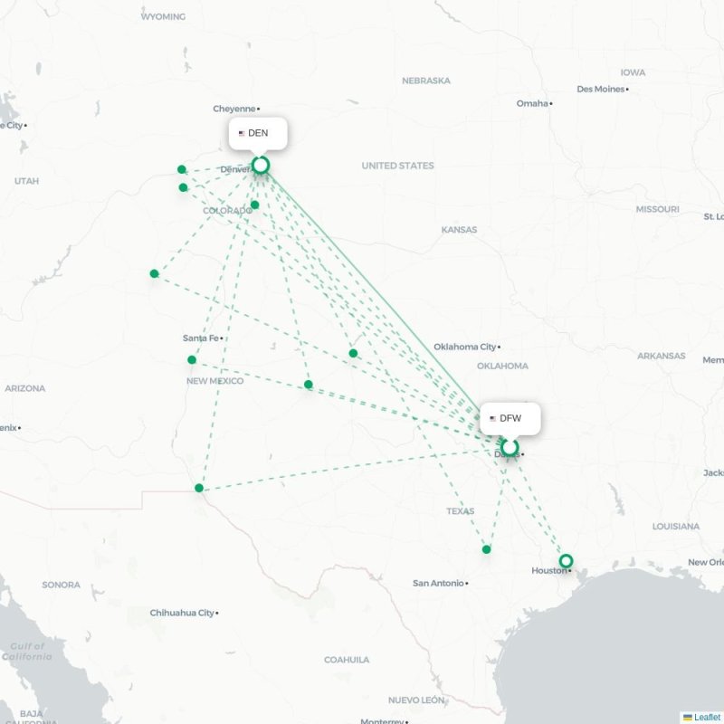 DFW - DEN route map