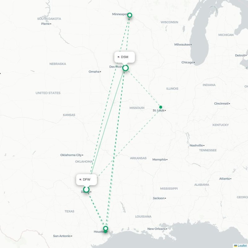 DFW - DSM route map
