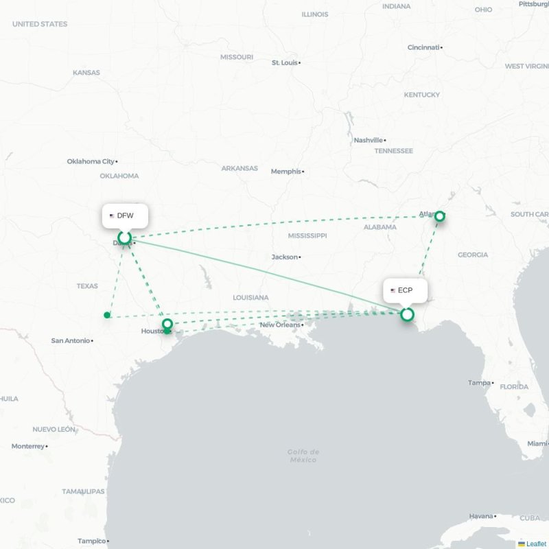 DFW - ECP route map