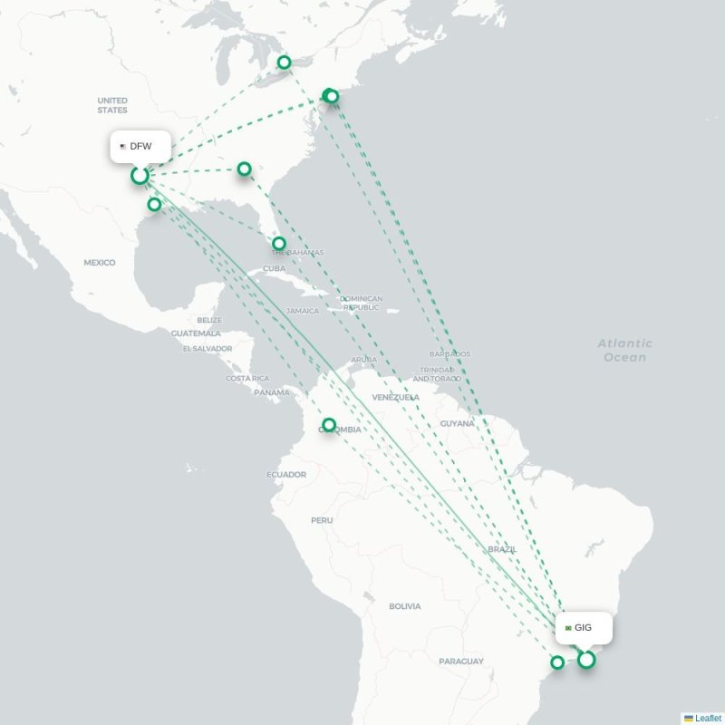 DFW - GIG route map