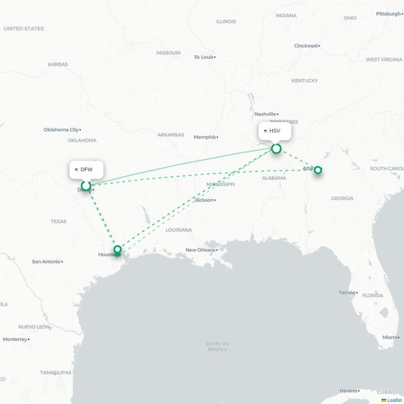 DFW - HSV route map